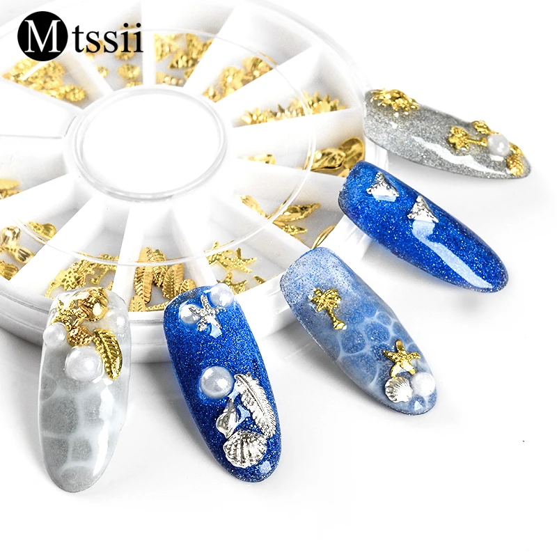 Mtssii 12 Сетка ногтей океана животных цвета: золотистый серебристый металл 3D бусы
