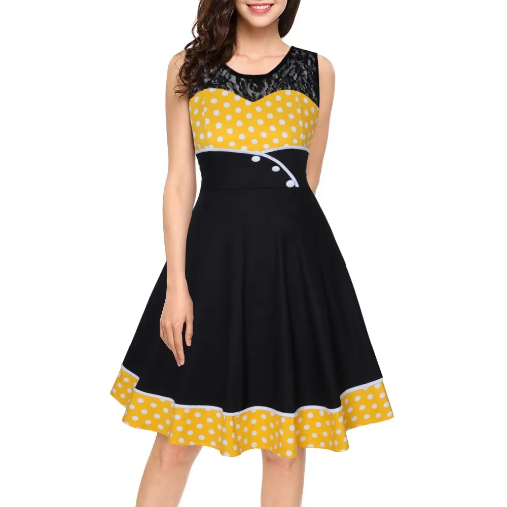 4XL размера плюс Pin Up 50s платье в горошек черно-белое лоскутное кружевное винтажное платье Свинг Vestidos 1960s вечерние платья