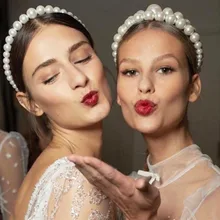 Haimeikang, повязка для волос с большим жемчугом, элегантная повязка на голову для женщин, головной убор с милыми медвежьими ушками, обруч для волос, ободок для девочек, аксессуары для волос