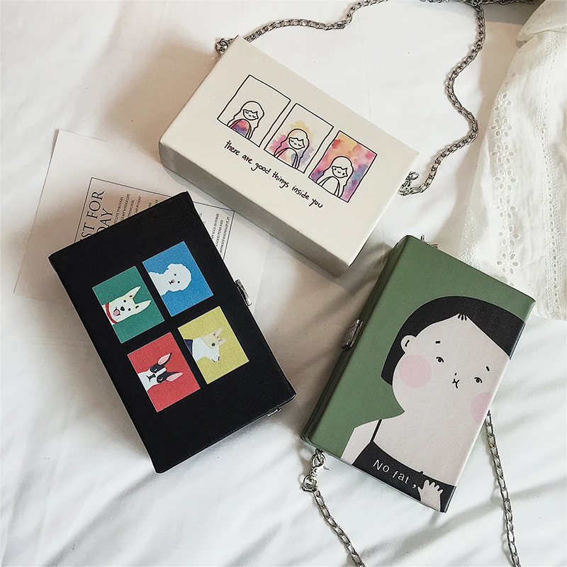 

Korean Fashion Women Printing Handbag Cute Style Small Square Box Mini Chain Crossbody Shoulder Messenger Bag White Green Black