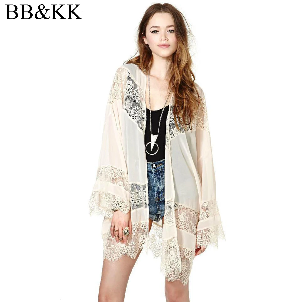 

Womens Fashion Apricot Casual Vintage Boho Kimono Cardigan Lace Crochet Chiffon Loose Outwear Blouse Floral Tops Plus Size
