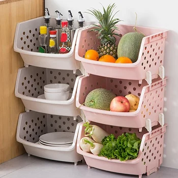 

Kitchen Organizer Basket Shelf Stackable Single-Deck Fruit Vegetable Storage Box