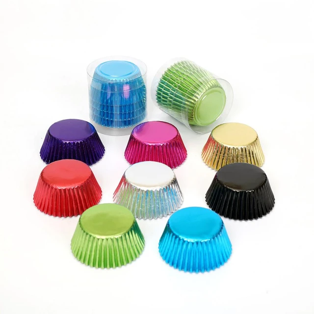 Cupcake Mold 100pcs Aluminum Thickened Foil Cups Cupcake Liners Mini Cake Muffin Molds Baking Molds (Silver), Size: 7.5