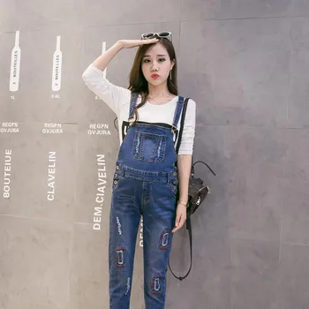 

Pregnant women jeans bib pants vintage Break maternity denim overalls jumpsuits loose casual cowboy belt pants trousers Y639