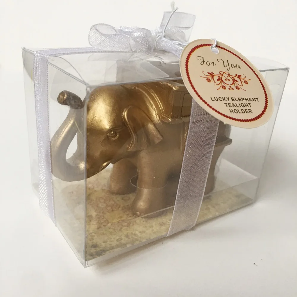

50pcs personalized Resin Lucky Golden Elephant tealight candle holder anniversary party favors for wedding guests