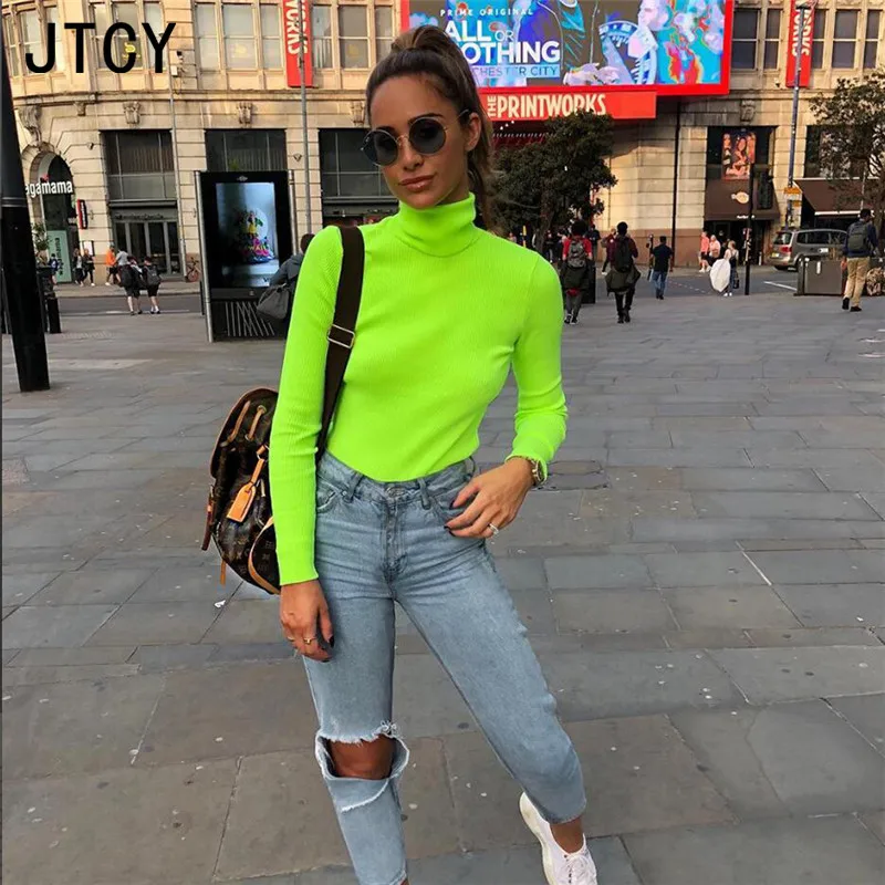 

JTCY 2018 Casual Long Sleeve Knitted Women Pollovers Tops Autumn Spring Warm Turtleneck Female Sweaters Solid Slim Mujer Sweater