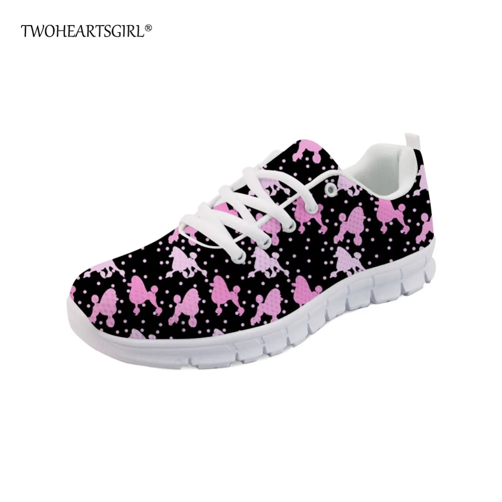 

Twoheartsgirl Trend Fashion Women's Vulcanize Shoes Cute Pet Poodle Dog Print Mesh Sneakers for Girls Lace Up Mesh Flats Plus