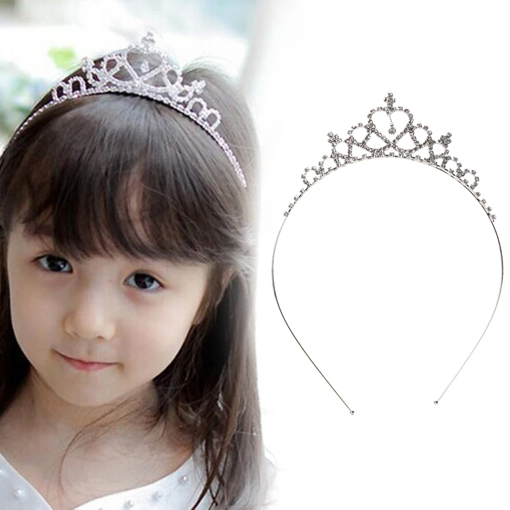 1 комплект одежды для маленьких девочек; повязка на голову для принцессы Детский праздничный костюм свадебные волос в виде короны С кристалалми и стразами тиара обруч для волос аксессуары, ленты для волос