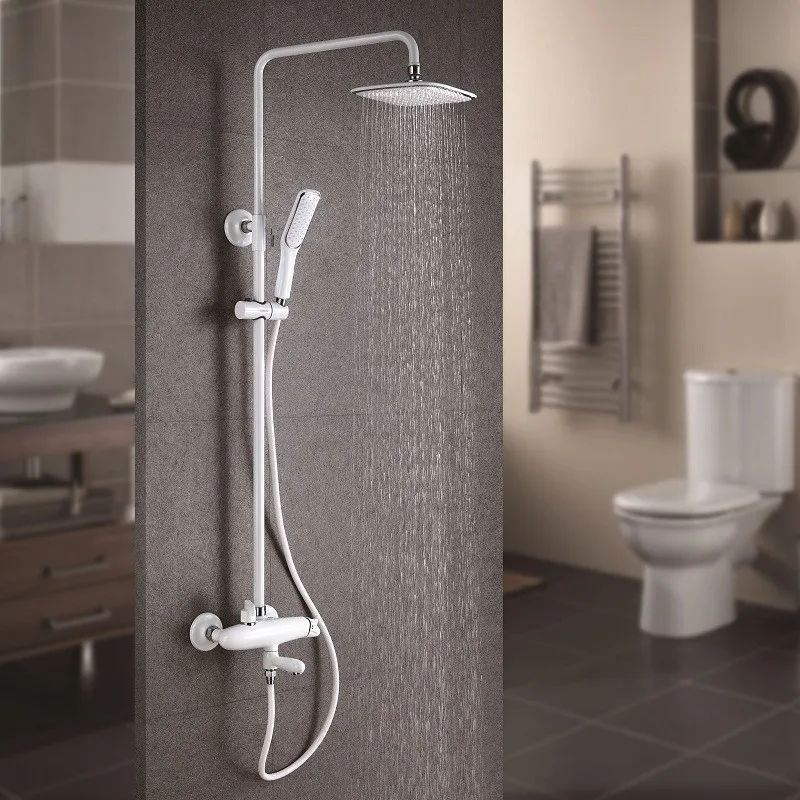 Luxury Chrome Shower Faucet Wall Mounted Square Style Brass Waterfall