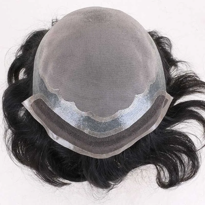 

Alicrown Remy Human Hair Toupee For Men, 9"x7", Swiss Lace In Front Bleached Knots, Mono Lace With Transparent Thin Skin Around
