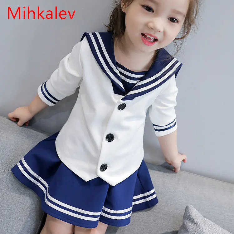 

Mihkalev 2017 autumn baby girl tracksuit kids clothing set white long sleeve tops and skirts 2PCS children clothes suits outfits