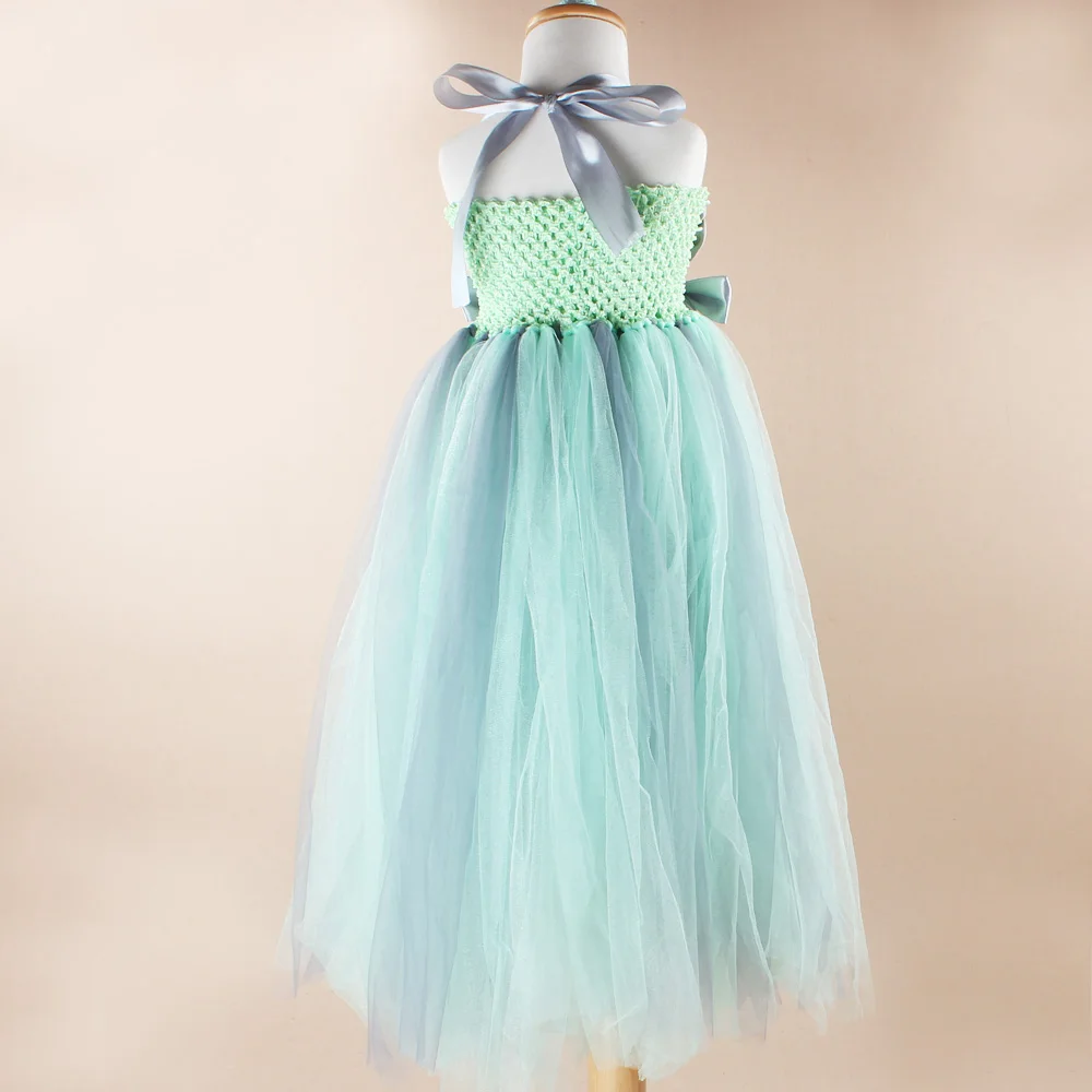 Модное платье-пачка мятно-зеленого и серого цветов для девочек на свадьбу; платье для дня рождения; летняя детская одежда для фотосессии; TS054