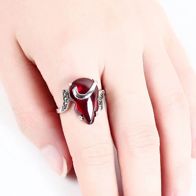 

RADHORSE 925 Silver Rings for Women Fine Jewelry Thai silver red Garnet gourd Modeling Sterling Silver Ring