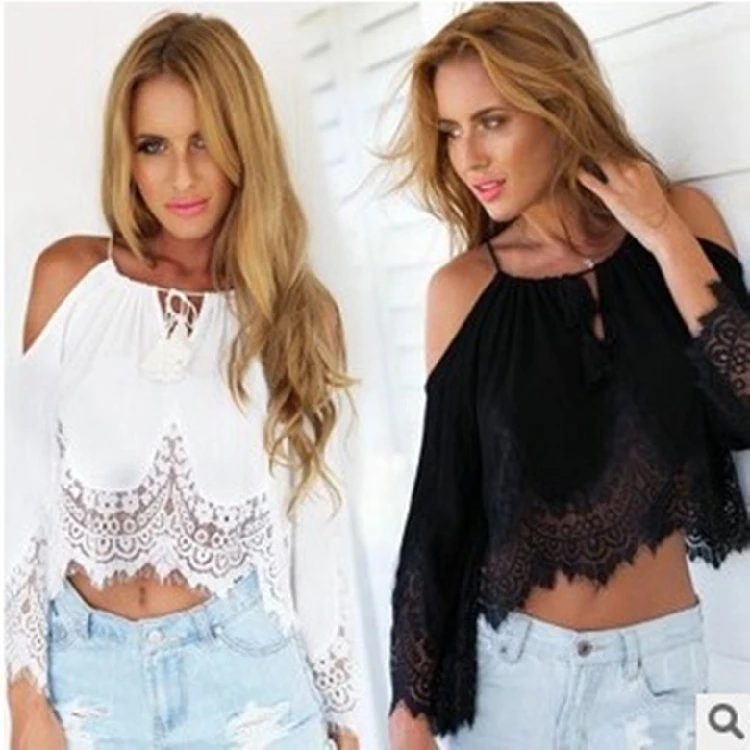 Free shipping NEW WOMEN LACE TOPS CHIFFON SHIRT SEXY