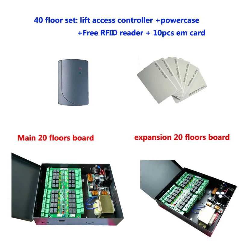 

Elevator Access Control Set ,40 Floors Lift Controller+Power Case+Free Rfid Reader+10pcs Em Card,Sn :DT40_Set