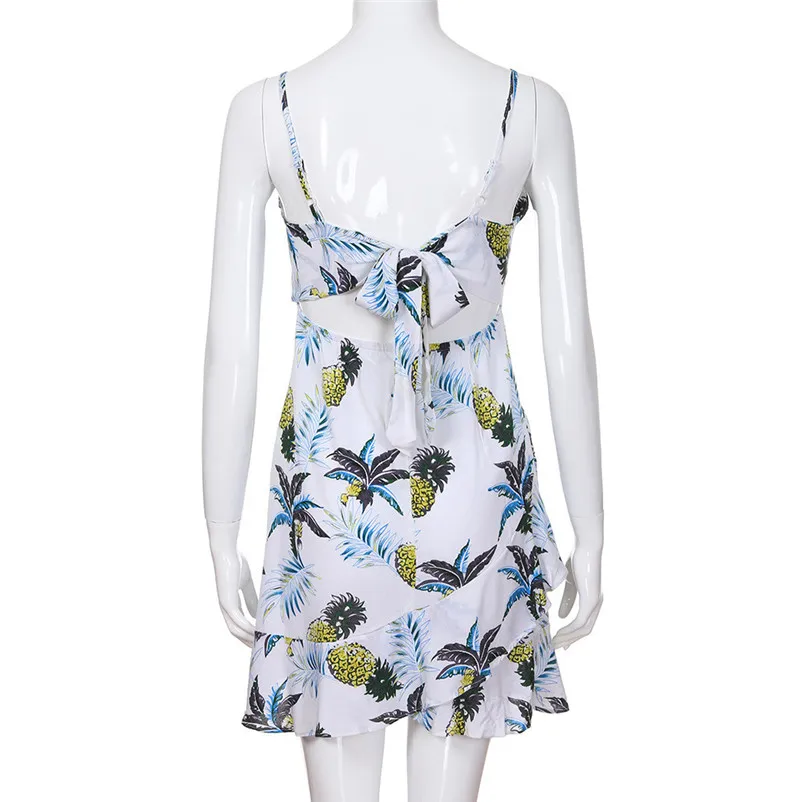 Fashion summer dress 2018 Beach dress Women Ladies Pineapple Printing Sleeveless Mini Dress casual dress vestido robe J12#N (2)