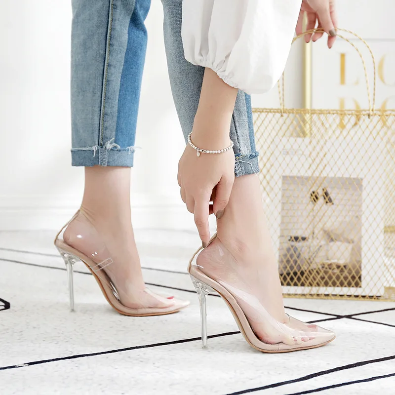 

FOORAABO Clear Transparent PVC Pumps Heeled Sandals High Heels Stiletto Heels Point Toe Shoes Party Shoes Nightclub 35-42 YP-57