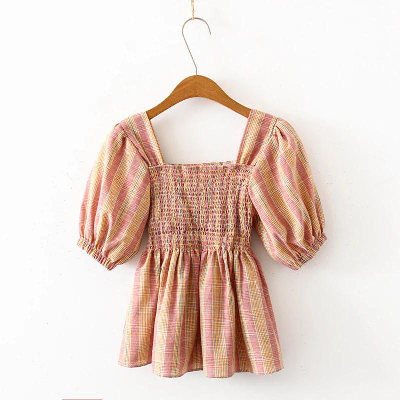 

sweet fashion Square collar Lantern sleeve blouse lattice shirt tops woman