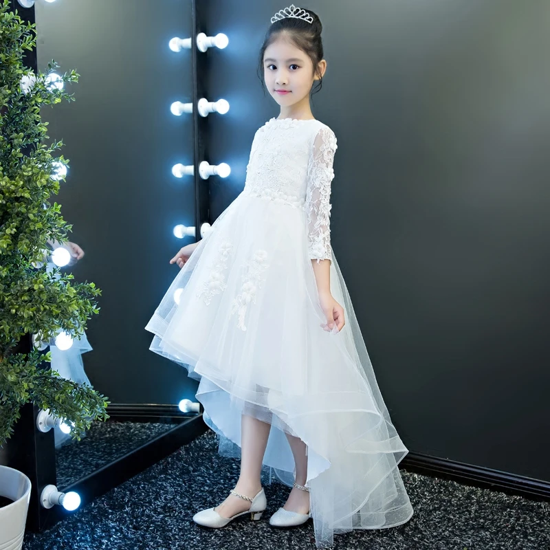 Luxury White Baby Kids Girls Flowers Princess Lace Dress Wedding