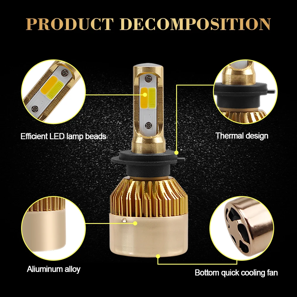 Двойной Цвета светодиодный огни автомобиля H4 H7 светодиодный фар автомобиля лампы 9005 9006 H1 H8 H9 H11 H3 HB2 880 881 COB Белый Желтый 8000LM 12 V де