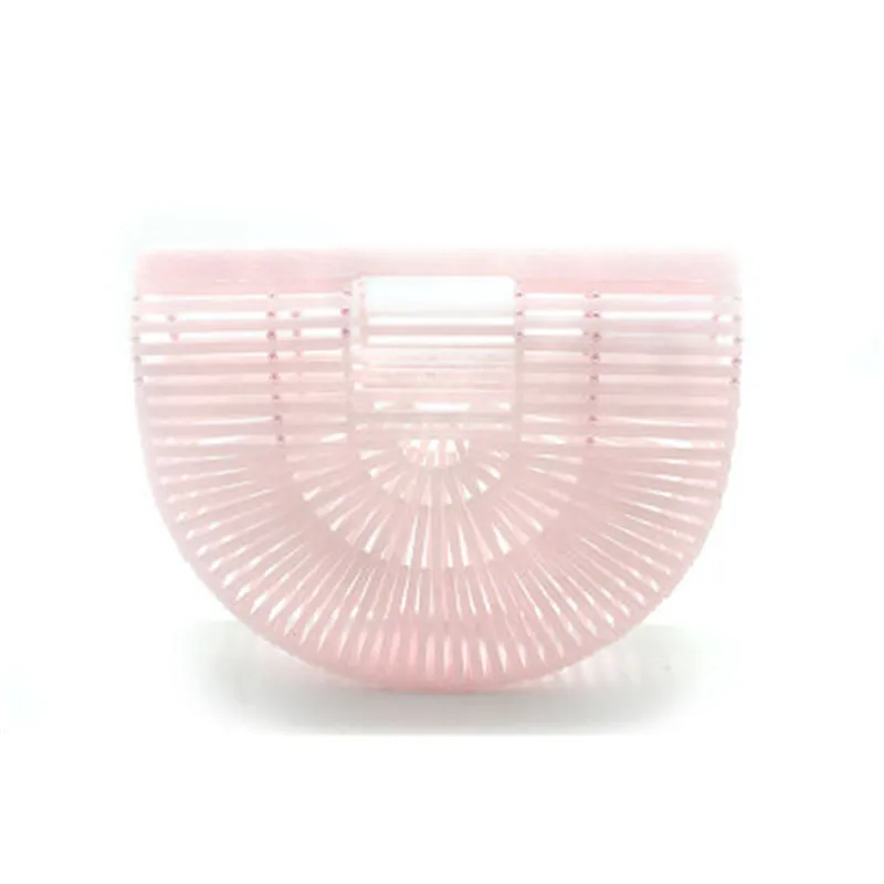 

Brand Designer New Women Bamboo Beach Bag Female Straw Acrylic Handbag Half Round Hand Bag Hollow Out Tote Bag Lady Clutch Bag