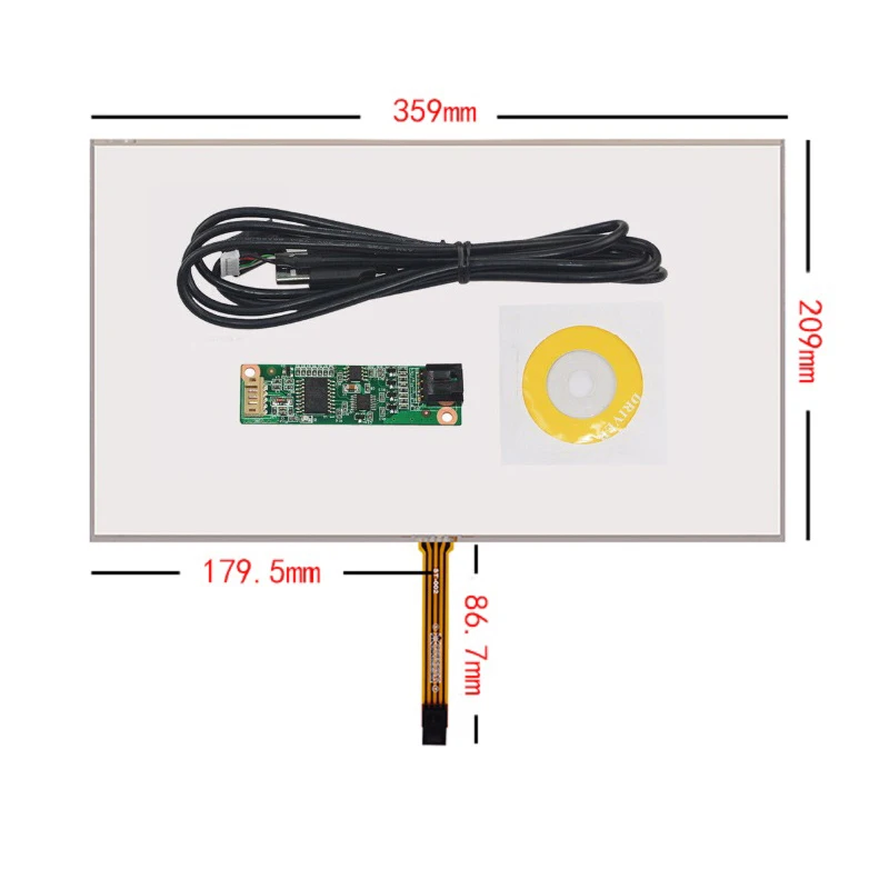 

15.6inch 4Wire Resistive Touch Screen Panel Hard Glass with USB Controller kit For 15.6" Laptop 359x209mm