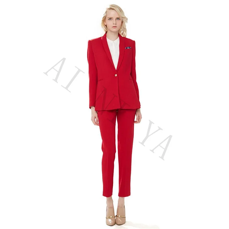 Куртка + Брюки для девочек Для женщин Бизнес костюм красный Однобортный женские офисные форма вечерние женские Брючный костюм 2 шт. Cusotm
