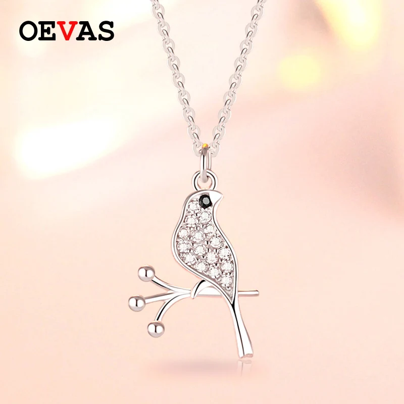 

Real 925 Sterling Silver AAA CZ Fine Jewelry Bird on Branch Necklace for Women Top quality S925 Silver pendant necklace Bijoux