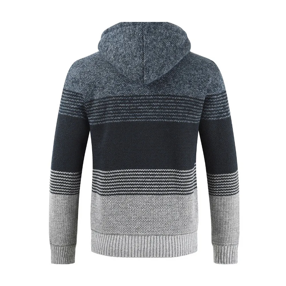 Rebicoo Вязание свитер с капюшоном зимние уличные толстовки полосатый свитер-пуловер свитшоты на молнии с капюшоном для Для мужчин хип-хоп
