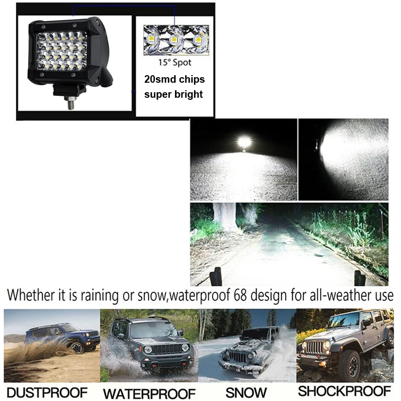 Led  Bar Offroad Work Light 72W 12V 24V 4inch Fog Lights for Auto 4x4 Off Road Bar Spot Working Lighting Car SUV ATV Boat Truck (2)