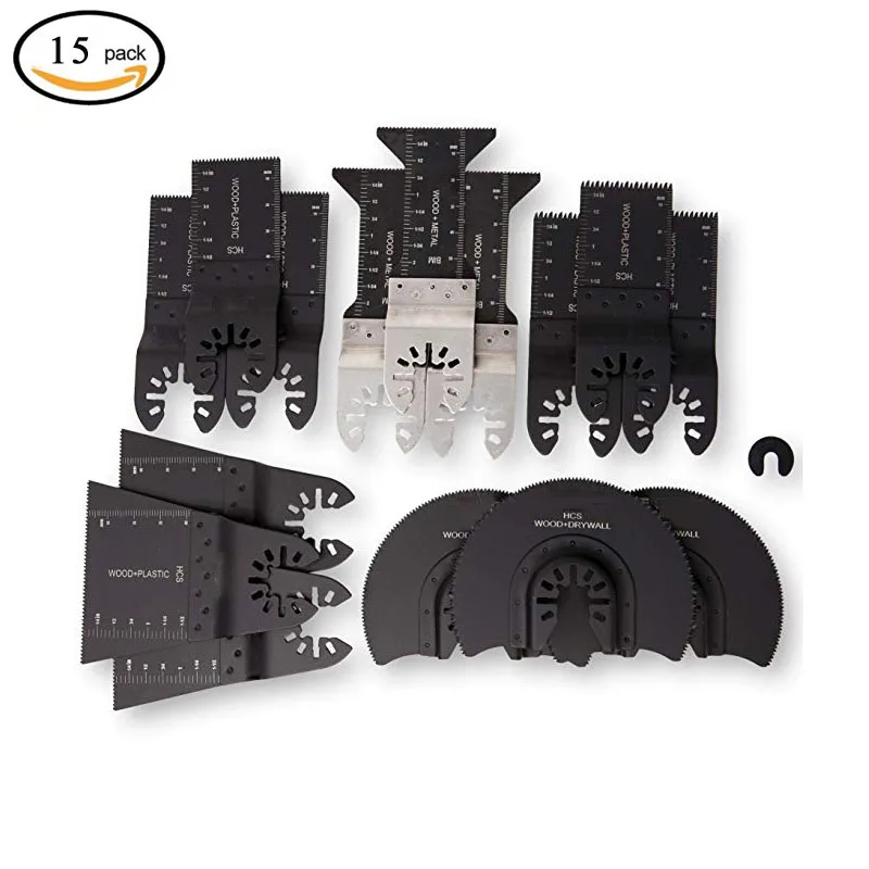 

15 Wood Metal Professional Oscillating Multi Tool Quick Release Saw Blades for Fein Multimaster Dremel Multi-Max Dewalt Craftsma