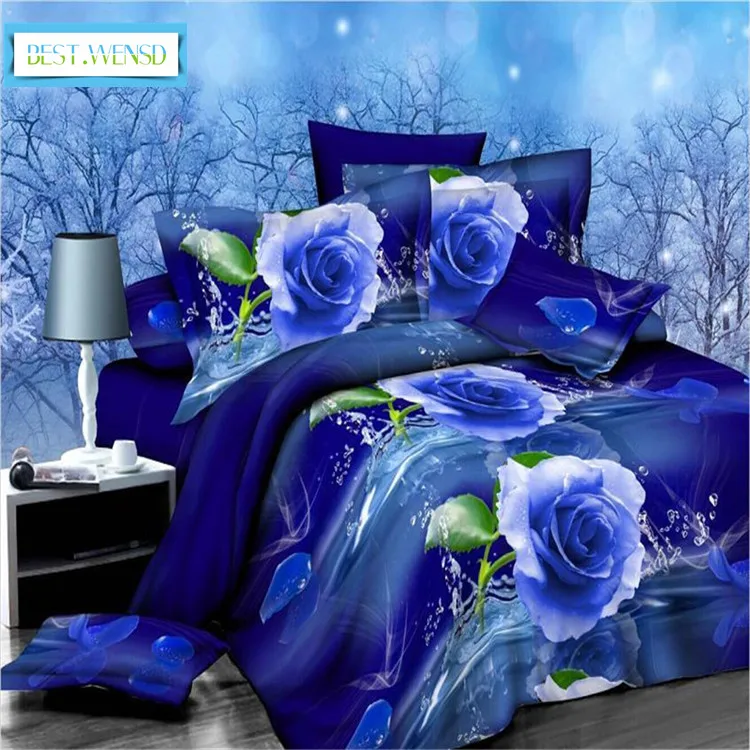 Best Wensd Hot Blue Rose Jacquard Bedding Red 3d Duvet Cover Bed