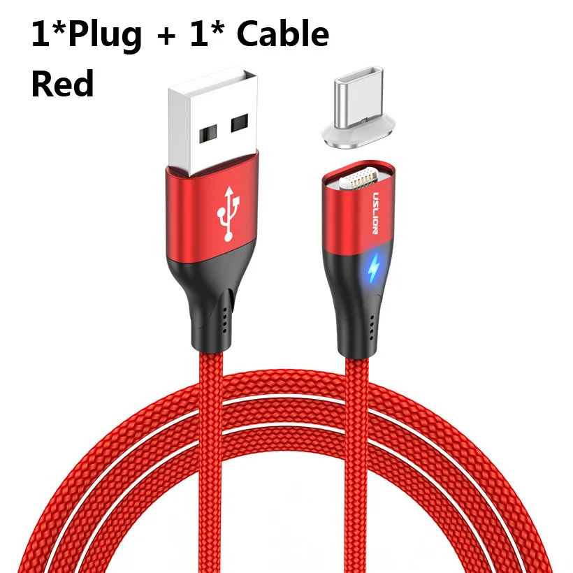 USLION 1M 3A Магнитный кабель для быстрой зарядки Micro usb type C для huawei P30 samsung Xiaomi кабель провод type-C Магнитный кабель для зарядного устройства - Цвет: Red