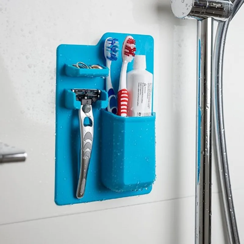 

WCIC Bathroom Shaver Storage Racks Tooth Brushes Holder Wall Shelf Silicone Toothbrush Holder Waterproof Toothpaste Organizer