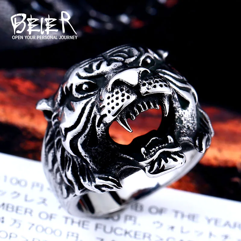 Beier new store 316L Stainless Steel ring top quality animal biker ring tiger Fashion Jewelry BR8-307