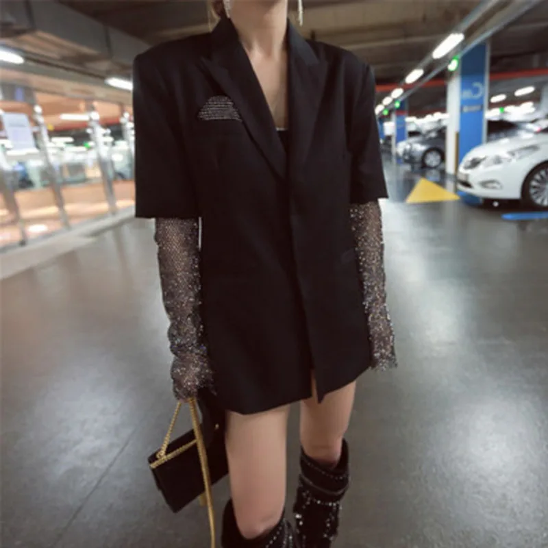 LANMREM 2019 automne nouvelle décontracté décontractée tempérament femmes lâche clou perceuse maille manches couture mince Section costume veste TC742