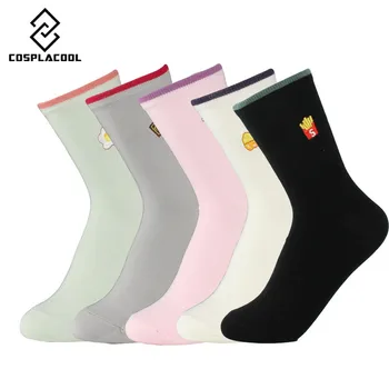 

[COSPLACOOL] 5 Pairs/lot Creative Embroidery Snack Element Sweet Personality Cotton Meias Fashion Skateboard sock