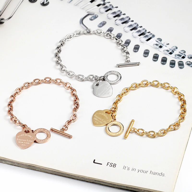 Bracelet Jewelry Classic 2 Size Carve Forever Love Heart Bracelet For Women Titanium Steel Gold Color Woman Bracelet Jewelry Pulseras Lover Gift