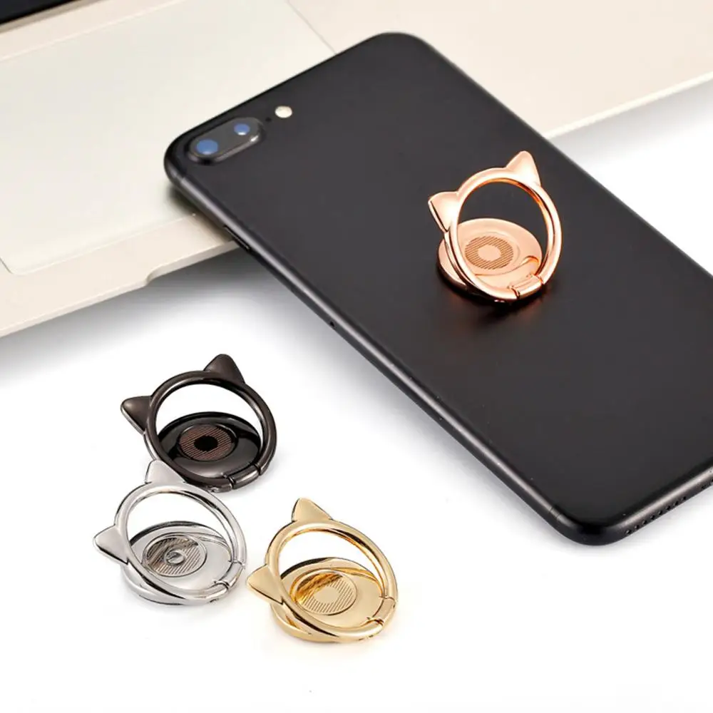 Metal Cute Cat Ear Ring Holder 360 Degree Rotary Smartphone Finger Ring Stand for Samsung iPhone Xiaomi Cellphones