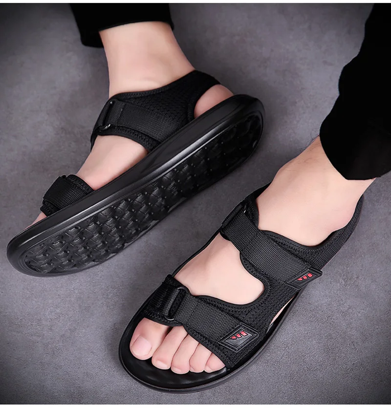 Ins сандалии мужские повседневные туфли мужские летние праздничные черные сандалии Нескользящие пляжные сандалии на плоской подошве KA1301