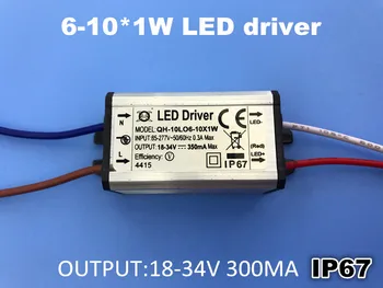 

WaterProof 10W led driver 6-10*1W led power supply input 85-277v output dc18-34v 300ma IP67 10pcs/lot