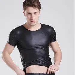 Новое поступление пикантные Искусственная кожа Футболки для женщин Прохладный Для мужчин плотно Рубашки для мальчиков кожа тонкая