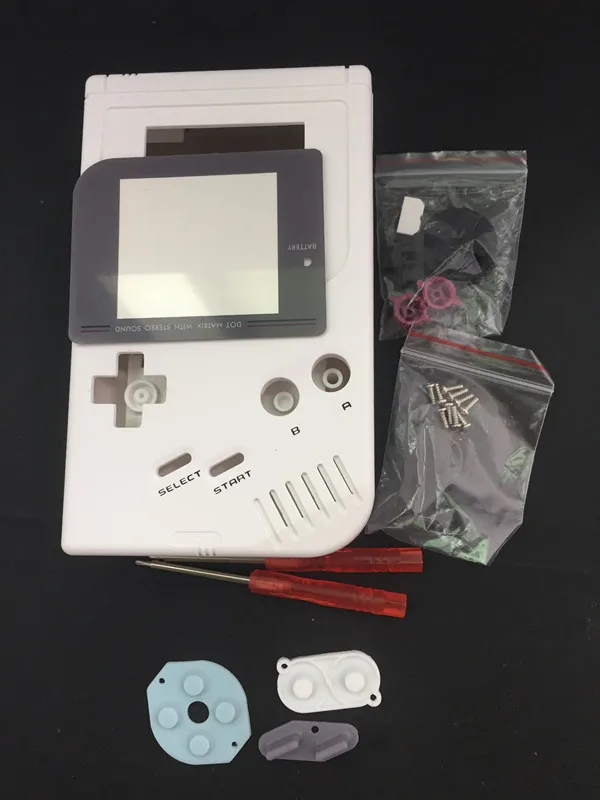 Белый полный комплект, Классический корпус, чехол, запасные части для ремонта, приставка Gameboy GB, игровая консоль для GBO DMG GBP W/кнопки, отвертка