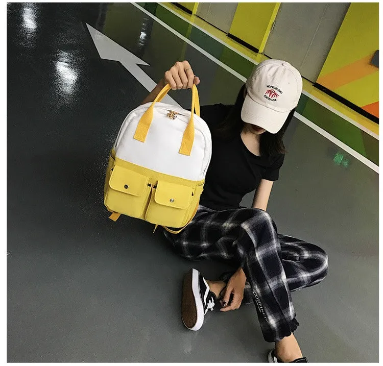 MJ Women Canvas Backpack Fashion Patchwork Canvas Travel Bag Female Large Capacity School Bag Backpack for Teenage Girls (14)