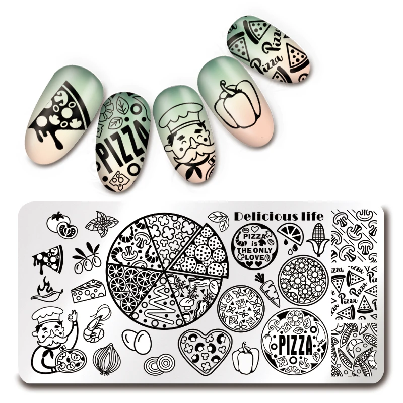 

1 Pc Rectangle Nail Stamping Template Pizza Pattern Manicure Nail Art Stamping Image Plate Harunouta L023