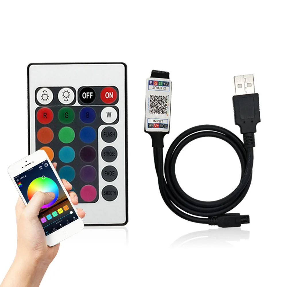 24 клавиши светодиодный контроллер USB DC 5 V-12 V Bleutooth RGB/RGBW ИК-пульт дистанционного управления для SMD 3528 5050 Светодиодные полосы света