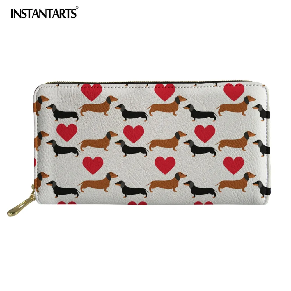 

INSTANTARTS Women Long Clip Wallet Dachshund Prints Large Capacity Interior Slot Pocket Phone Cash Holder Multi-Functional Bag