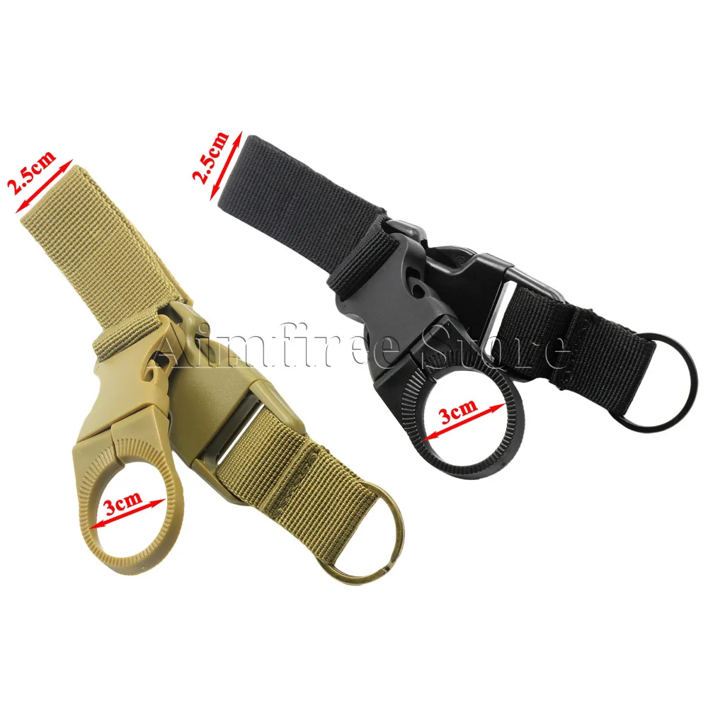 

Military Nylon Webbing Buckle Hook Water Bottle Holder Clip with Keychain Hunting Camping Backpack Hanger Travel Kit