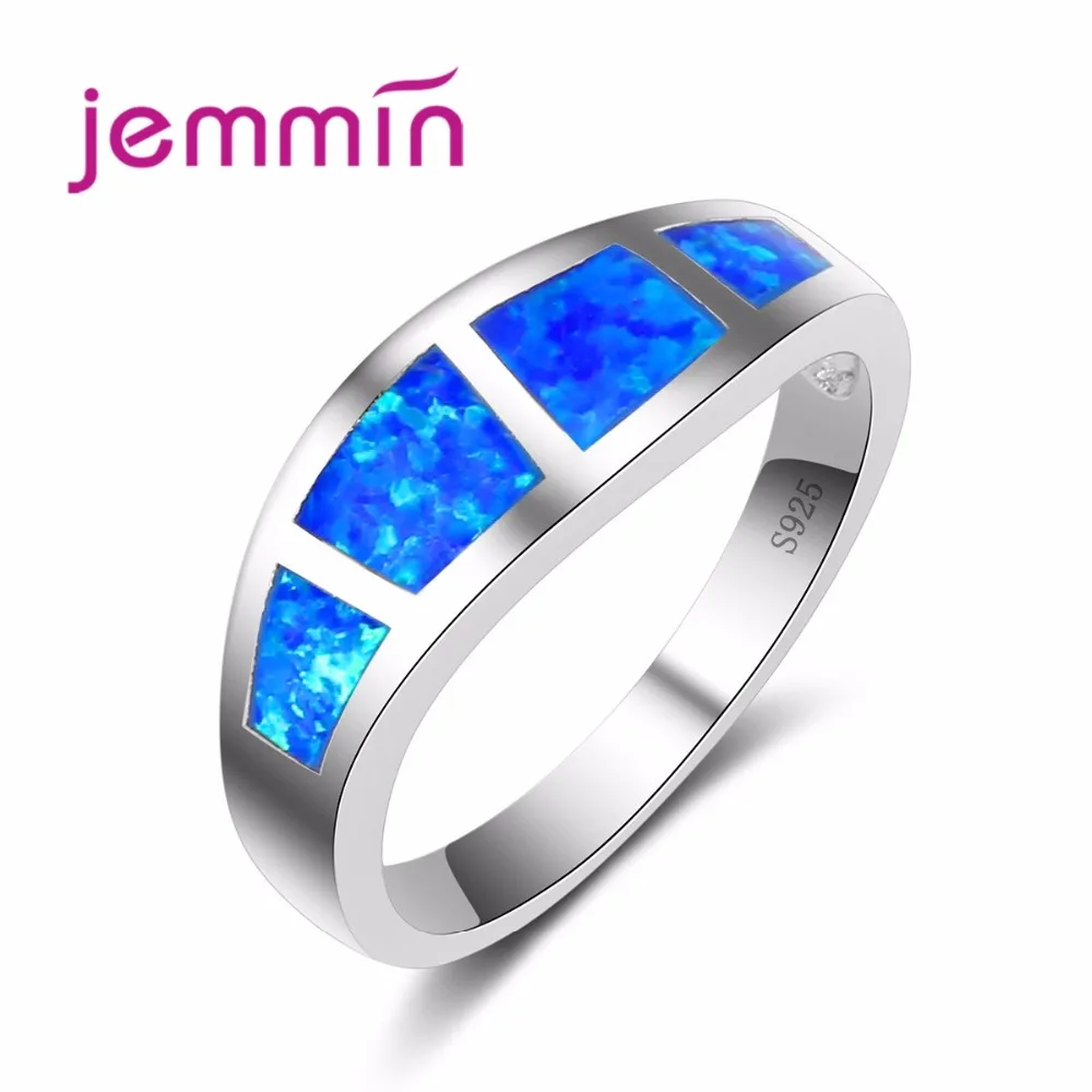 

Jemmin 925 Sterling Silver Blue Fire Opal Ring for Women Wedding Engagement Promise New Fine Jewelry Rings