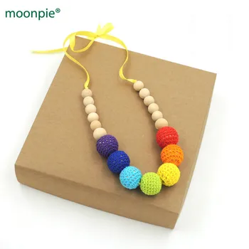 

wholesale 6pcs Crochet nursing necklace Teething necklace Neo colourful rainbow knit ball necklace Christmas gift 1333